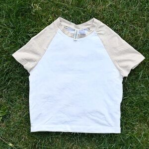 White and Beige Raglan Baseball Tee Shirt